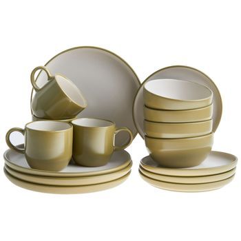 Vajilla De 16 Piezas De Gres Elegante Cocina Y Comedor Para 4 Personas Acabado Esmaltado Verde Nutmeg