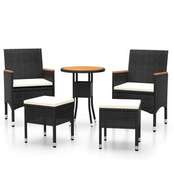 Conjunto De Muebles De Jardín De 5 Uds | Mesa Y Sillas Ratán Sintético Negro