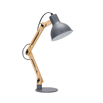 Aigostar Lámpara de Escritorio Retro con Brazo Articulado Giratorio, Flexo Escritorio Vintage E27, Lámpara de Mesa Ajustable de Madera para Oficina, Sala, Estudio y Dormitorio - Gris