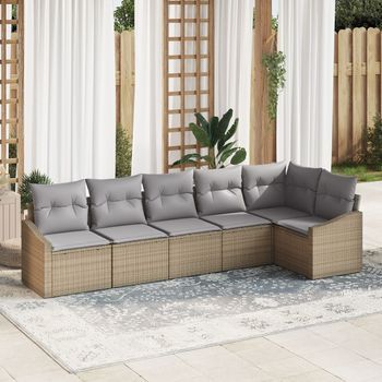 Juego De Sofá De Jardín De 6 Piezas Con Cojines Beige De Ratán Sintético V3260 Unico / Beige