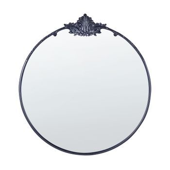 Espejo Decorativo De Pared Redondo Estilo Glamour Colgante Decoración ⌀ 67 Cm Negro Sommant