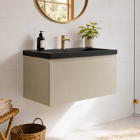 mueble de bano suspendido con lavabo negro 80 cm greige con 2 cajones - lomazoo modena