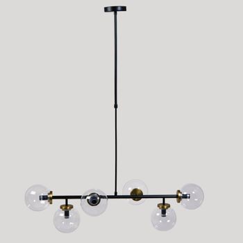 Lámpara de techo de acero negro y 6 globos de cristal An. 101 cm