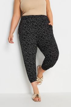 Yours Pantalón Capri Negro Estampado Estilo Harem, Mujer Curvy Y Tallas Grandes, Yours