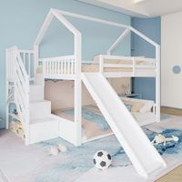 litera infantil con tobogan 140x200 cm cama casita de madera blanca con almacenaje