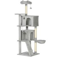 pawhut arbol rascador para gatos 160 cm con plataformas cama 2 cuevas hamaca escalera postes de sisal gris claro
