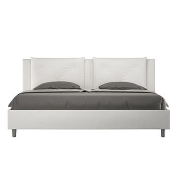 Cama Matrimonial Con Almacenaje Acolchada 200x200  Cuero Sintético Blanco Appia