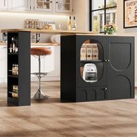 isla de cocina con almacenamiento mesa de bar negra de 138 cm y ala giratoria