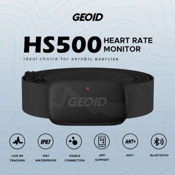Monitor de Ritmo Cardíaco GEOID HS500 con Correa para el Pecho, Sensor de Ritmo Cardíaco de Modo Dual ANT+Bluetooth para Computadoras de Bicicleta Magene, Garmin y Wahoo