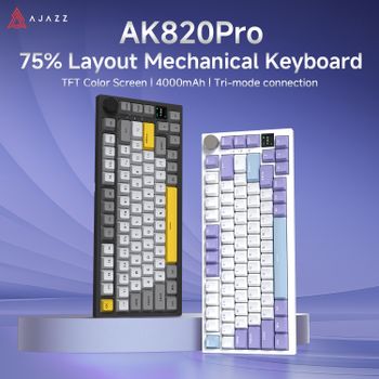 Ajazz AK820 PRO con Pantalla, Teclado Mecánico Inalámbrico para Juegos, Selección de Múltiples Modos, Tri-Modo, para Oficina y Computadora, RGB