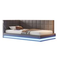 sofa cama 90x200 multifuncional con led regulable puerto usb lattenrost resistente 250kg tela de lino gris - confortable estiloso para sala de estar sin colchon