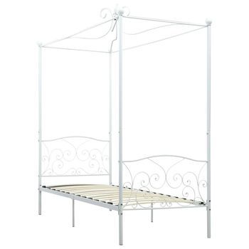 Cama Individual | Cama Para Adulto | Estructura De Cama Con Dosel Metal Blanco 100x200 Cm