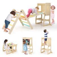 costway juego de 7 en 1 escalador plegable para ninos de 3-14 anos con rampa reversible taburete convertible y pizarra divertida
