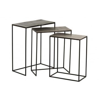 Conjunto de 3 mesas nido de aluminio negro 53x29x66 cm