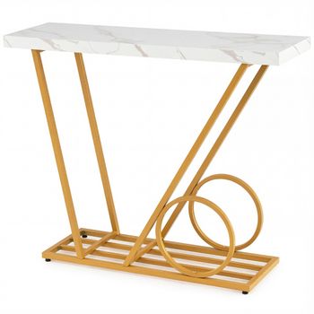 Costway Mesa Consola Moderna con Tapa de Mármol Falso y Estructura Metálica para Pasillo Sala de Estar o Entrada 100cm Blanco