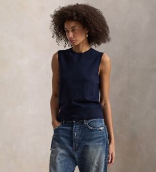 Polo Ralph Lauren para mujer. 211972111500 Jersey sin mangas marino (S), Casual, Algodón, Sin mangas / Tirantes