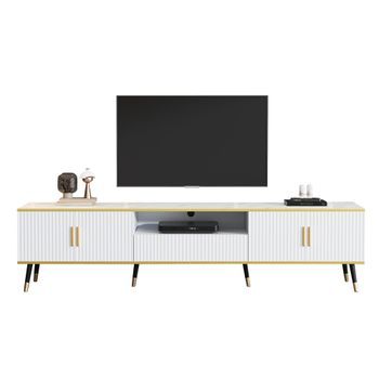 Mueble Tv 200cm - Aspecto Mármol - Cómoda Tv - Mesa Tv Hasta 90 Pulgadas - Blanco