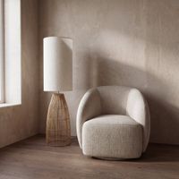 lampara de pie de ratan y lino blanco alt 140 cm