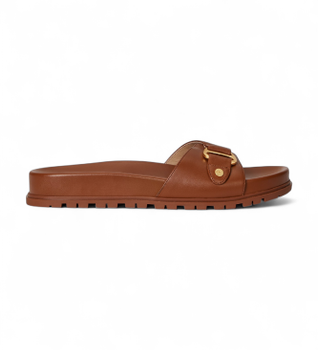 Lauren Ralph Lauren para mujer. 802982883001 Sandalias de Piel tipo chancla Tasha marrón (40), Plano, Ninguno, Casual
