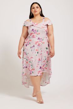 Yours London Vestido Bardot Rosa Pálido De Flores, Mujer Curvy Y Tallas Grandes, Yours London