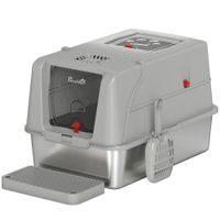 pawhut arenero para gatos de acero inoxidable xl con tapa borde alto 2 entradas escalon pala diseno desmontable gris claro   aosom espana