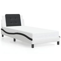 cama individual  cama para adultos  cama con cabecero cuero sintetico blanco y negro 80x200 cm