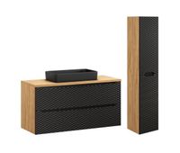conjunto de muebles con lavabo individual 120cm 2 cajones y columna elora negro y madera