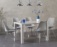 atlanta 120cm light grey high gloss dining table with celine chrome leg chairs