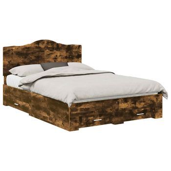Cama Matrimonial | Cama Para Adulto | Estructura De Cama Con Cabecera Roble Ahumado 140 X 190 Cm