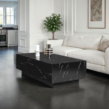Mesa de centro, mdf aspecto mármol, carga 45 kg, 120x60x35 cm, negro