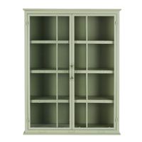 estanteria de hierro verde salvia con 2 puertas de vidrio