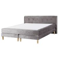 cama continental tapizada en terciopelo gris 160 x 200 cm con colchon de muelles embolsados con cabecero marquise