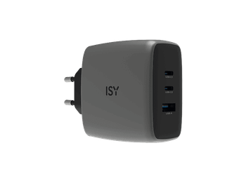 Cargador de pared - ISY IAC-7100, 100W, 3 puertos, Carga ultrarrápida, Gris oscuro