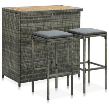 Set De Mesa Y Sillas De Bar Jardín 3 Pzas Ratán Sintético Gris Vidaxl