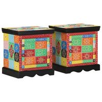 mesilla de noche 2uds multicolor 40x35x45cm madera maciza mango vidaxl