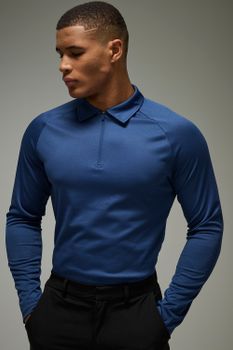 Man Active Long Sleeve Regular Fit Golf Polo, Navy