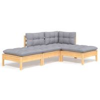 conjunto de muebles de jardin 4 uds  mesa y sillas y cojines madera maciza pino
