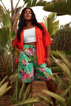 Yours Bermudas Hojas De Palmera Con Cintura Elástica, Mujer Curvy Y Tallas Grandes, Yours