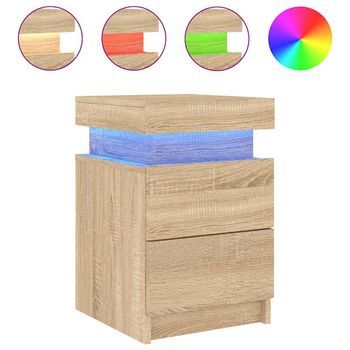 Mesita De Noche Con Luces Led Roble Sonoma 35x39x55 Cm Vidaxl