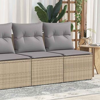Set Sofás Jardín Y Cojines 2 Uds | Juego De Muebles De Jardín Ratán Sintético Acacia Beige Cfw77822