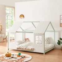cama para ninos tostedt en forma de casita 140x200 cm - verde mentablanco encasa