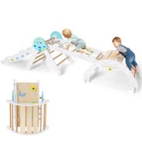 costway conjunto triangulo juguetes plegables para escalar bebes 8 en 1 set montessori de escalada de madera con tema de astronauta blanco