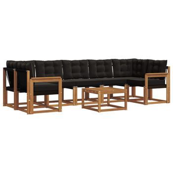 Conjunto De Sofás De Exterior Con Cojín 8 Piezas | Mueble De Jardín Natural Y Negro