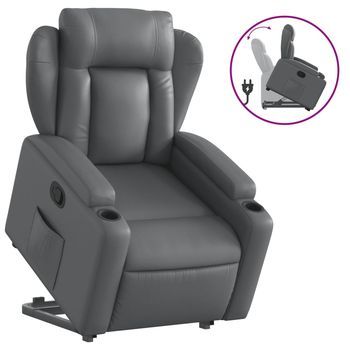 Sillón De Salón | Silla | Sillón Reclinable Elevable Cuero Artificial Gris