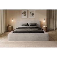 cama con canape denali r arena r 160x200 cm r tela de terciopelo suave r somier elevable r almacenamiento integrado