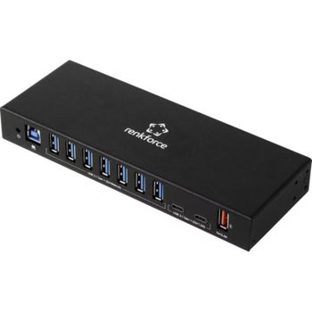 Hub USB Renkforce 10 puertos 5 Gbit/s con carga rápida y montaje DIN