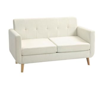 Homcom sofá de 2 plazas sofá de salón moderno 138,5 cm con reposabrazos y patas de madera sofá pequeño para oficina sala de estar crema