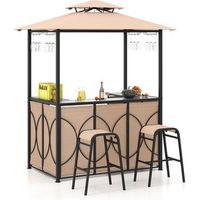 mueble bar exterior de 3 piezas cenador de barbacoa 2 taburetes de bar costway 194 x 121 x 242 cm
