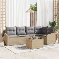 conjunto de sofa de jardin de 6 piezas con cojines negros de ratan poliester v3161 unico  beige