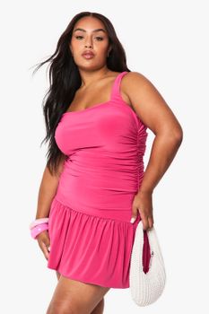Vestido Plus Mini De Tela Doble Con Caída En El Bajo, Pink